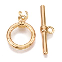 Knebelverschluss, gro&szlig;, vergoldetes Messing, Ma&szlig;en der Ring 18x14 mm, 1 Set