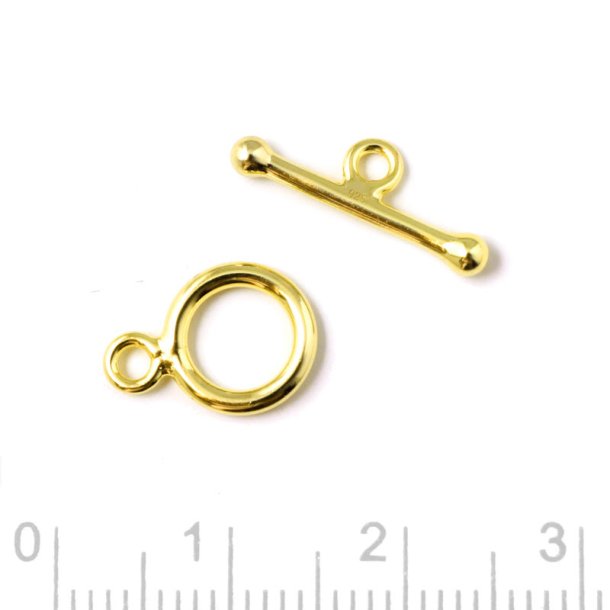 Ringverschluss, vergoldetes Silber, Stablnge 15 mm, Ring 8 mm, 1 Satz, 