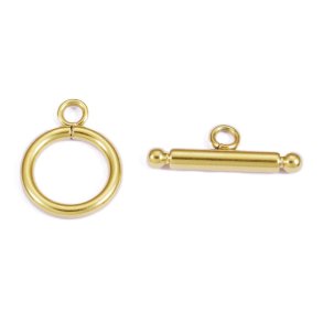Toggle clasp for jewelry, gold-plated steel, diameter 14mm, 2 sets.