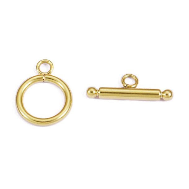 Toggle clasp for jewelry, gold-plated steel, diameter 14mm, 2 sets.