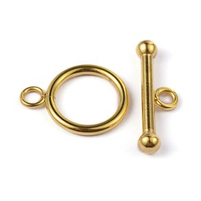 Knebel-Schloss fr Schmuck, vergoldeter Stahl, Durchmesser 16x2mm, 2 Sets.