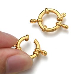 Zirkelverschluss mit 2 &Ouml;sen, vergoldeter Stahl, Durchm. 15 mm, Starke 2,5 mm, 1 Stk
