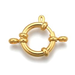 Zirkelverschluss mit 2 &Ouml;sen, vergoldeter Stahl, Durchm. 15 mm, Starke 2,5 mm, 1 Stk