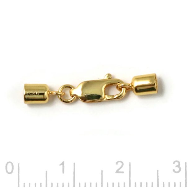 Kettenende mit Karabinerverschluss, vergoldetes Silber und 3 mm Endkappen, 1 satz