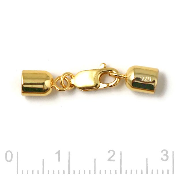 Cord ends, gilded silver with lobster claw clasp and 4mm cord end cups, 1 set
