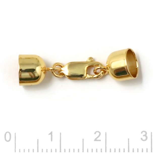 Cord ends, gilded silver with lobster claw clasp and 6mm cord end cups, 1 set