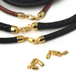 Kettenende mit Karabinerverschluss, vergoldetes Silber und 3 mm Endkappen, 1 satz