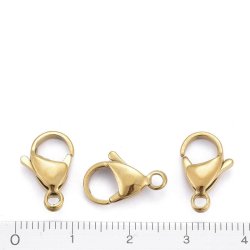 Karabinererverschl&uuml;sse, ekstra starke vergoldung, Edelstahl, 15x9 mm, 2 Stk.