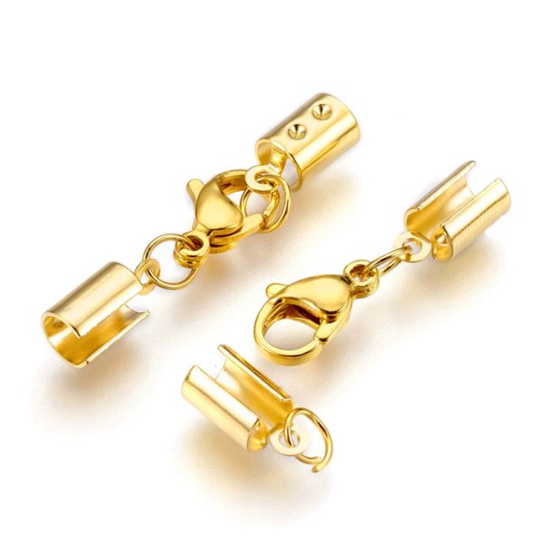 Schloss-Set mit Endklemmen fr 3-4 mm Kordel, Stahl vergoldet. 1 Stk