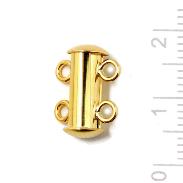 Sliding clasp for multiple necklaces, 2 strands, gold plated silver, 15x6 mm 1 pc.