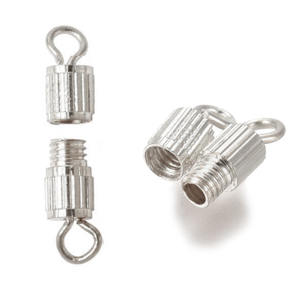 Schraubverschluss, Rohrförmig mit Ösen, versilbertes Messing, 14x3 mm, 2 Stk