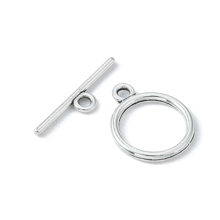 Knebel-Schloss, versilbertes Metall, 15x2 mm, 2 Sets