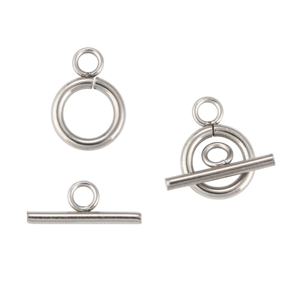 Knebel-Schloss für Schmuck, Edelstahl, 12x2 mm, 2 Sets