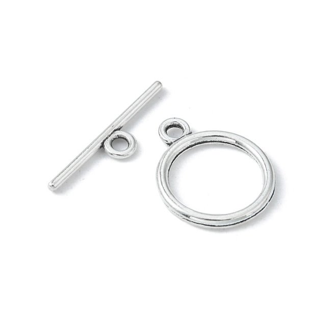 Toggle clasp, silver-plated alloy, 15x2mm, 2 set.