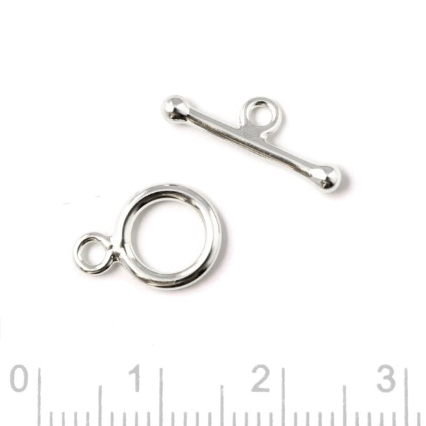 Toggle clasp, sterling silver, Pin length 15 mm, Ring outer diameter 8mm, 1 set
