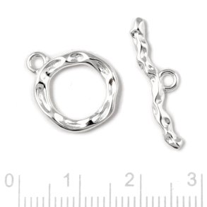 Toggle clasp, uneven, bar length 23 mm, eyelet 14 mm, silver, 1 set