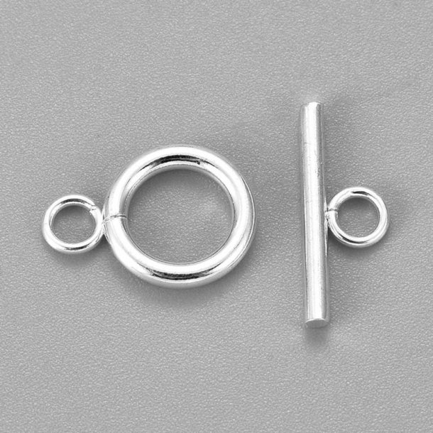 Toggle clasp for jewelry, silver plated stainless steel, silver color, 12x2mm, 2 set.