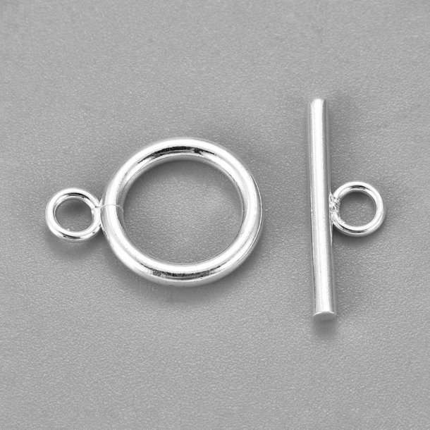 Toggle clasp, silver-plated steel,rod length 20mm, 14x2mm, 1 set.