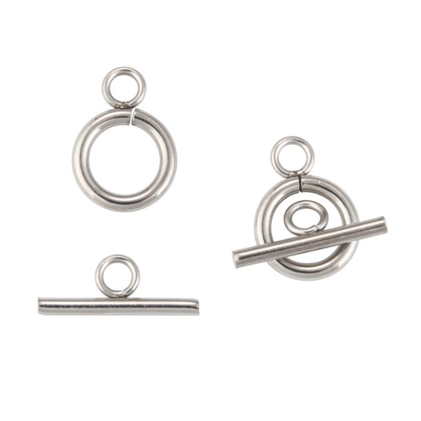Toggle clasp for jewelry, stainless steel, 12x2mm, 2 set.