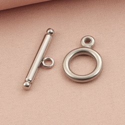 Toggle clasp for jewelry, stainless steel, diameter 14mm, 2 sets.