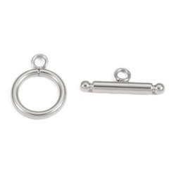 Toggle clasp for jewelry, stainless steel, diameter 14mm, 2 sets.