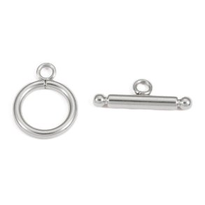 Toggle clasp for jewelry, stainless steel, diameter 14mm, 2 sets.