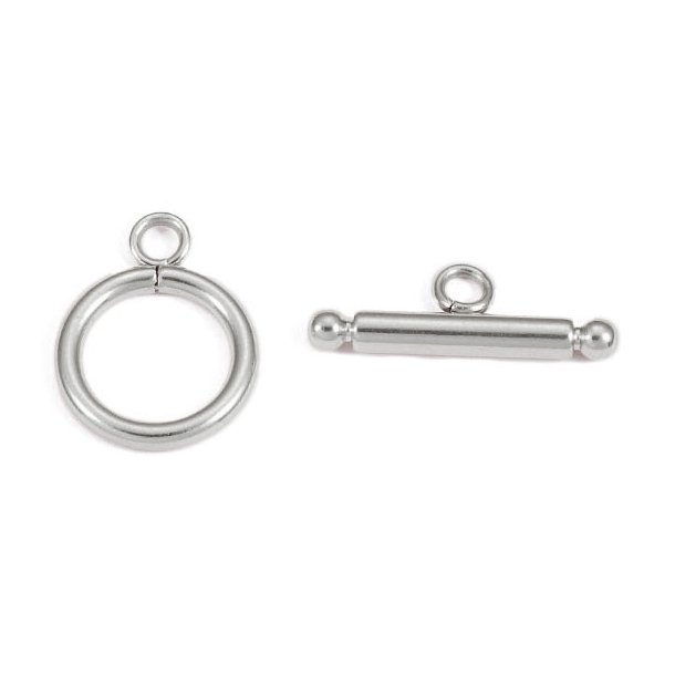 Toggle clasp for jewelry, stainless steel, diameter 14mm, 2 sets.