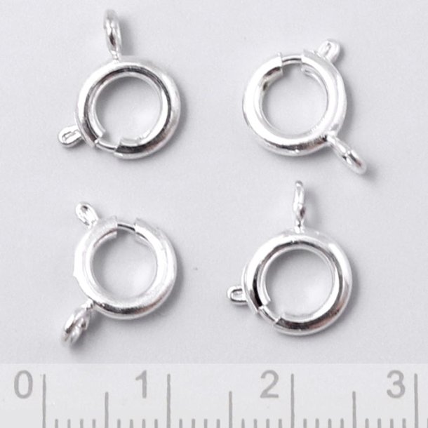 Springring clasp with loop, silver plated brass, ring diameter 9mm, 4pcs.
