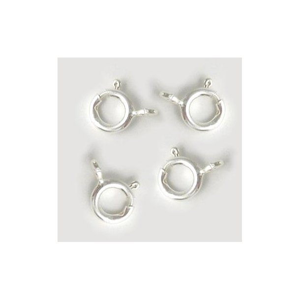 Springring clasp with loop, silver plated brass, ring diameter 7mm, 4pcs.