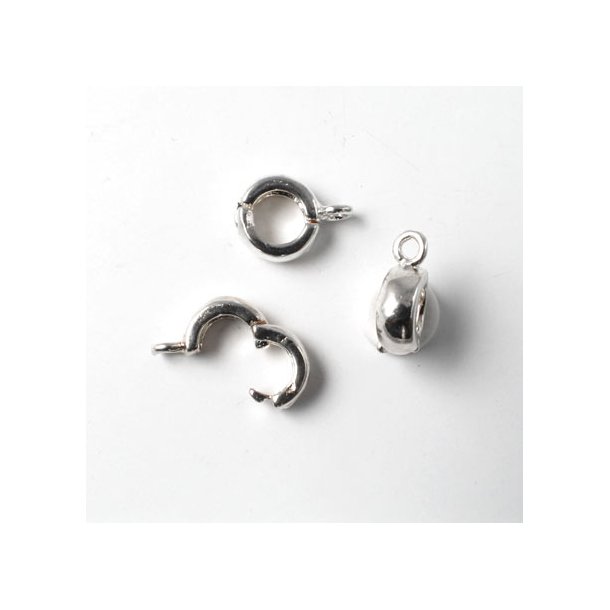 Clip clasp with eye, self-closing hook, round, for pendant, silver-plated, 8mm, 1pcs.