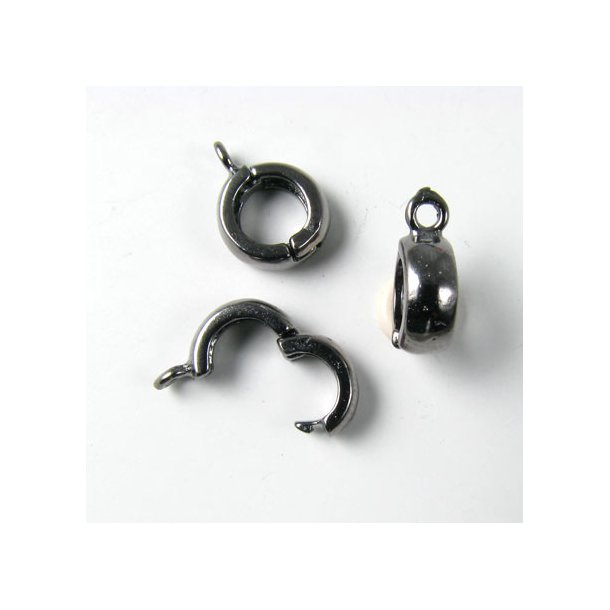 Clip clasp with eye, self-closing hook, round, for pendant, dark gunmetal, 10mm, 1pcs.