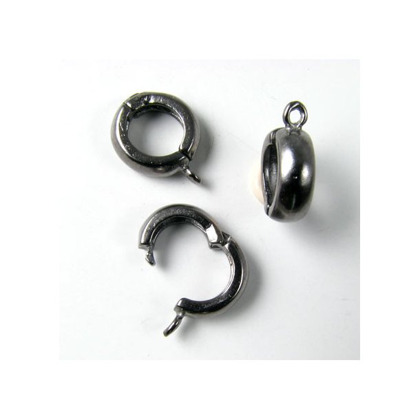 Clip clasp with eye, self-closing hook, round, for pendant, dark gunmetal, 12mm, 1pcs.