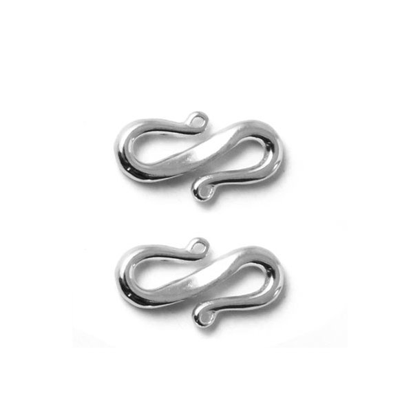 S-hook clasp, silver plated brass, 19x10mm, 2pcs.