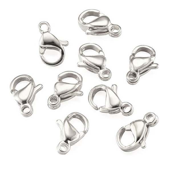 Lobster claw clasp, storkb, silver, length 11mm, 10pc