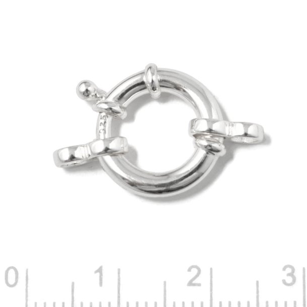 Springring clasp with two pcs 8-shaped jumprings, sterlingsilver, ring diameter 14mm, 1pc.