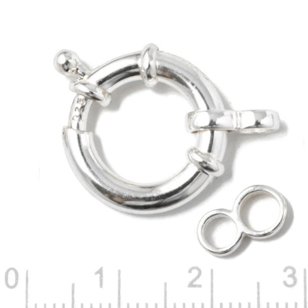 Large pringring clasp with two pcs 8-shaped jumprings, sterlingsilver, diameter 18mm, 1pc.