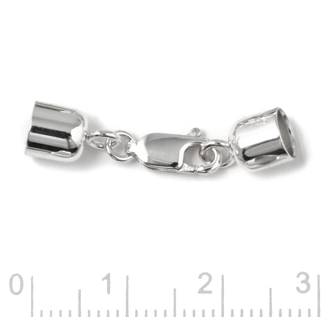 Cord end with flat lobster claw clasp silver 6mm cup ends 1 set