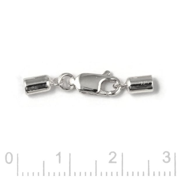 Chain closing, silver with flat lobster claw clasp and 2,5mm cup ends, 1 set
