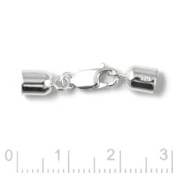Kettenabschluss mit flachem Karabinerverschluss, Silber, 4 mm Endkappen, 1 Satz