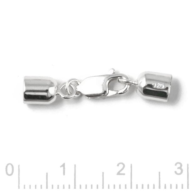 Cord end, with flat lobster claw clasp, silver, 4mm cup ends, 1 set