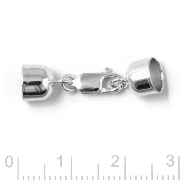 Cord end, with flat lobster claw clasp, silver, 6mm cup ends, 1 set