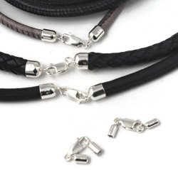 Cord ends with flat lobster claw clasp, silver, 2mm cup ends, 1 set