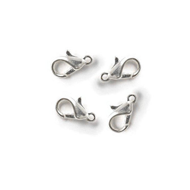 Lobster claw clasp, silver-plated, 12x6mm, 4pcs.