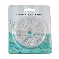 Karabinerverschluss mix, 5 Gr&ouml;&szlig;en in Schachtel, versilbertes Messing, L&auml;nge 10 bis 21 mm, 70 Stk