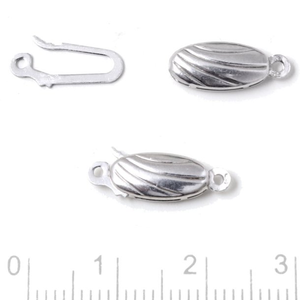 Box fastener, classic, oblong with grooves, sterling silver, 16.5x5.5x3.5 mm, 1 pc.