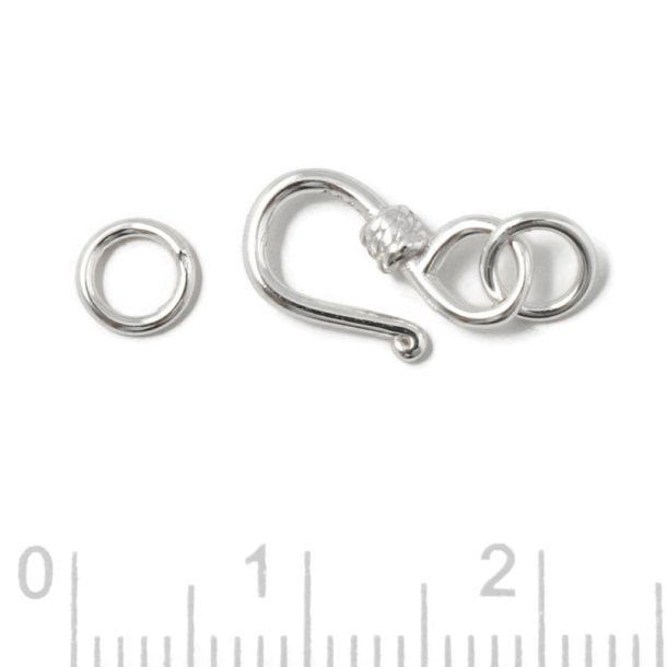 Hook clasp with two jumprings, silver, 12.5x6x1 mm, 1 pc