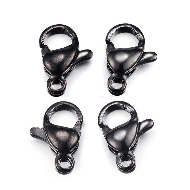 Lobster claw clasp, black steel, length 10mm, 4pcs.