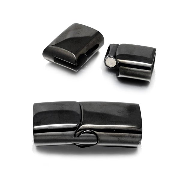Magnetic jewelry clasp, dark shiny steel / gunmetal,, hole 12x6mm, 1pc