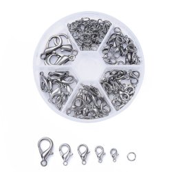 Karabinerverschluss mix, 5 Gr&ouml;&szlig;en in Schachtel, schwarzes Messing, L&auml;nge 10 bis 21 mm, 70 Stk