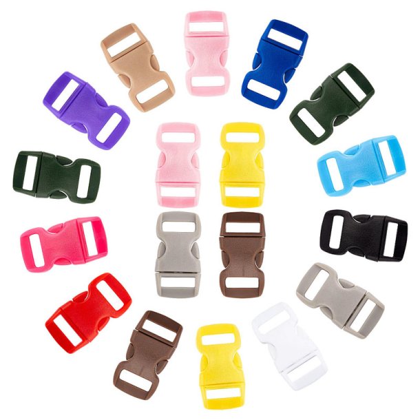Buckle clasp in thick plastic, small, single-barred, mix color, 28x14mm, 6pc.